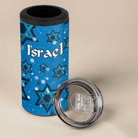 Israel Christmas 4 in 1 Can Cooler Tumbler with Blue Star of David Pattern and Menorah Motif - Wonder Print Shop
