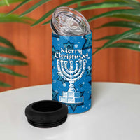 Israel Christmas 4 in 1 Can Cooler Tumbler with Blue Star of David Pattern and Menorah Motif - Wonder Print Shop