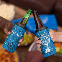 Israel Christmas 4 in 1 Can Cooler Tumbler with Blue Star of David Pattern and Menorah Motif - Wonder Print Shop