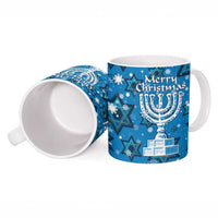 Israel Christmas Ceramic Mug with Blue Star of David Pattern and Menorah Motif - Wonder Print Shop