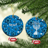 Israel Christmas Ceramic Ornament with Blue Star of David Pattern and Menorah Motif - Wonder Print Shop