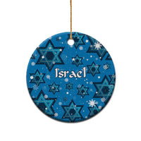 Israel Christmas Ceramic Ornament with Blue Star of David Pattern and Menorah Motif - Wonder Print Shop