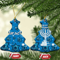 Israel Christmas Ceramic Ornament with Blue Star of David Pattern and Menorah Motif - Wonder Print Shop