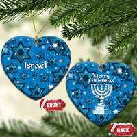 Israel Christmas Ceramic Ornament with Blue Star of David Pattern and Menorah Motif - Wonder Print Shop