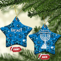 Israel Christmas Ceramic Ornament with Blue Star of David Pattern and Menorah Motif - Wonder Print Shop