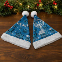 Israel Christmas Santa Hat with Blue Star of David Pattern and Menorah Motif - Wonder Print Shop