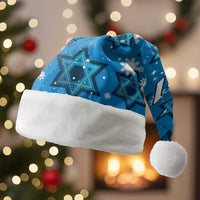Israel Christmas Santa Hat with Blue Star of David Pattern and Menorah Motif - Wonder Print Shop