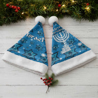 Israel Christmas Santa Hat with Blue Star of David Pattern and Menorah Motif - Wonder Print Shop