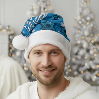 Israel Christmas Santa Hat with Blue Star of David Pattern and Menorah Motif - Wonder Print Shop