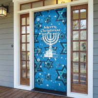 Israel Christmas Door Cover with Blue Star of David Pattern and Menorah Motif - Wonder Print Shop