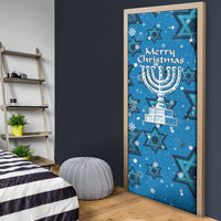 Israel Christmas Door Cover with Blue Star of David Pattern and Menorah Motif - Wonder Print Shop