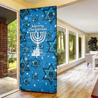 Israel Christmas Door Cover with Blue Star of David Pattern and Menorah Motif - Wonder Print Shop