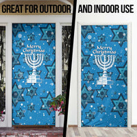 Israel Christmas Door Cover with Blue Star of David Pattern and Menorah Motif - Wonder Print Shop