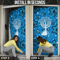 Israel Christmas Door Cover with Blue Star of David Pattern and Menorah Motif - Wonder Print Shop