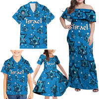 Israel Christmas Family Matching Off Shoulder Maxi Dress and Hawaiian Shirt with Blue Star of David Pattern and Menorah Motif - Wonder Print Shop