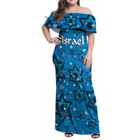 Israel Christmas Family Matching Off Shoulder Maxi Dress and Hawaiian Shirt with Blue Star of David Pattern and Menorah Motif - Wonder Print Shop