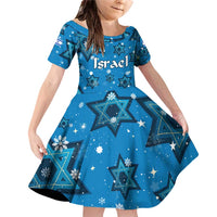 Israel Christmas Family Matching Off Shoulder Short Dress and Hawaiian Shirt with Blue Star of David Pattern and Menorah Motif - Wonder Print Shop