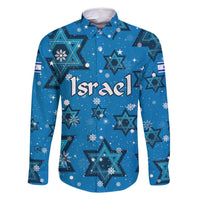 Israel Christmas Family Matching Off Shoulder Short Dress and Hawaiian Shirt with Blue Star of David Pattern and Menorah Motif - Wonder Print Shop
