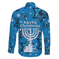 Israel Christmas Family Matching Short Sleeve Bodycon Dress and Hawaiian Shirt with Blue Star of David Pattern and Menorah Motif - Wonder Print Shop