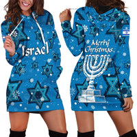 Israel Christmas Hoodie Dress with Blue Star of David Pattern and Menorah Motif - Wonder Print Shop