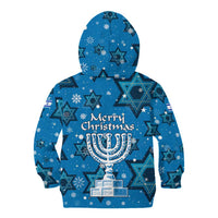 Israel Christmas Kid Hoodie with Blue Star of David Pattern and Menorah Motif - Wonder Print Shop