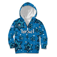 Israel Christmas Kid Hoodie with Blue Star of David Pattern and Menorah Motif - Wonder Print Shop