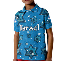 Israel Christmas Kid Polo Shirt with Blue Star of David Pattern and Menorah Motif - Wonder Print Shop