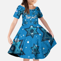 Israel Christmas Kid Short Sleeve Dress with Blue Star of David Pattern and Menorah Motif - Wonder Print Shop
