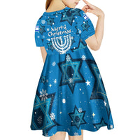 Israel Christmas Kid Short Sleeve Dress with Blue Star of David Pattern and Menorah Motif - Wonder Print Shop