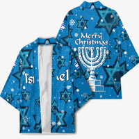 Israel Christmas Kimono with Blue Star of David Pattern and Menorah Motif - Wonder Print Shop