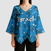 Israel Christmas Kimono Sleeve Blouse with Blue Star of David Pattern and Menorah Motif - Wonder Print Shop