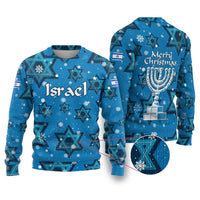 Israel Christmas Ugly Christmas Sweater with Blue Star of David Pattern and Menorah Motif - Wonder Print Shop
