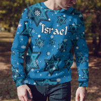 Israel Christmas Ugly Christmas Sweater with Blue Star of David Pattern and Menorah Motif - Wonder Print Shop