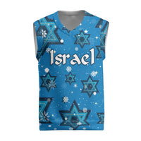 Israel Christmas Knitted V-Neck Vest with Blue Star of David Pattern and Menorah Motif - Wonder Print Shop