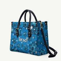 Israel Christmas Leather Bag with Blue Star of David Pattern and Menorah Motif - Wonder Print Shop