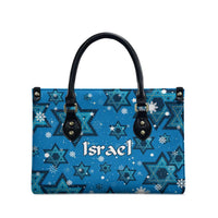 Israel Christmas Leather Bag with Blue Star of David Pattern and Menorah Motif - Wonder Print Shop