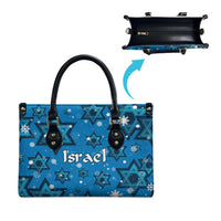 Israel Christmas Leather Bag with Blue Star of David Pattern and Menorah Motif - Wonder Print Shop