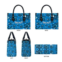 Israel Christmas Leather Bag with Blue Star of David Pattern and Menorah Motif - Wonder Print Shop