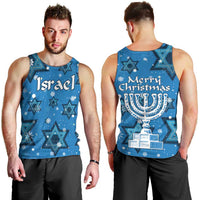 Israel Christmas Men Tank Top with Blue Star of David Pattern and Menorah Motif - Wonder Print Shop