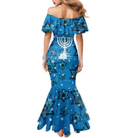 Israel Christmas Mermaid Dress with Blue Star of David Pattern and Menorah Motif - Wonder Print Shop