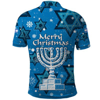 Israel Christmas Polo Shirt with Blue Star of David Pattern and Menorah Motif - Wonder Print Shop
