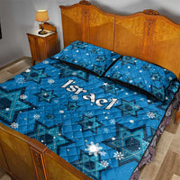 Israel Christmas Quilt Bed Set with Blue Star of David Pattern and Menorah Motif - Wonder Print Shop