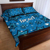 Israel Christmas Quilt Bed Set with Blue Star of David Pattern and Menorah Motif - Wonder Print Shop