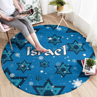 Israel Christmas Round Carpet with Blue Star of David Pattern and Menorah Motif - Wonder Print Shop