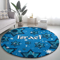Israel Christmas Round Carpet with Blue Star of David Pattern and Menorah Motif - Wonder Print Shop