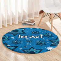 Israel Christmas Round Carpet with Blue Star of David Pattern and Menorah Motif - Wonder Print Shop