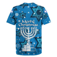 Israel Christmas Rugby Jersey with Blue Star of David Pattern and Menorah Motif - Wonder Print Shop