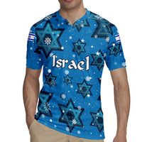 Israel Christmas Rugby Jersey with Blue Star of David Pattern and Menorah Motif - Wonder Print Shop