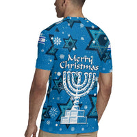 Israel Christmas Rugby Jersey with Blue Star of David Pattern and Menorah Motif - Wonder Print Shop