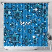 Israel Christmas Shower Curtain with Blue Star of David Pattern and Menorah Motif - Wonder Print Shop